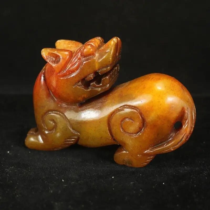 Unique Chinese Old Jade Unique Hand-carved God Beast Pixiu Statue Amulet