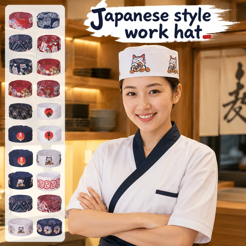Japanese Work Cap Sushi Restaurant Chef Hat Waiter Service Uniform Cap Multiple Styles Catering Kitchen Work Accessories