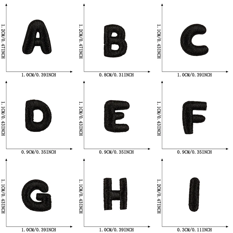 26 Stück schwarze Mini-Buchstaben-Aufnäher, kleine Bügelbilder, Alphabet-Patches, Großhandel für Kleidung, Nähen, bestickte Aufkleber, DIY-Set – Detail 2