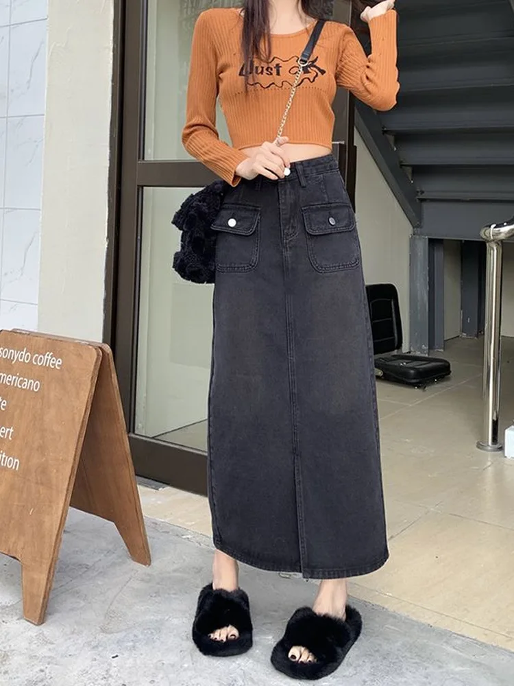 High Waist A-Line  Skirt for Women Spring Summer Autumn Denim Split Vintage Style Commute Casual Travel No 