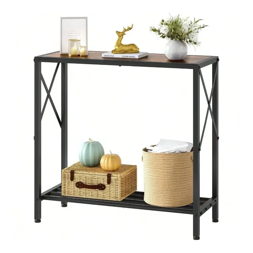 

Table, 2 Tier Small Hallway Table, Narrow Sofa Table Entryway With Open Shelves Living Room, Hallway, Foyer, Office, Rustic Bro