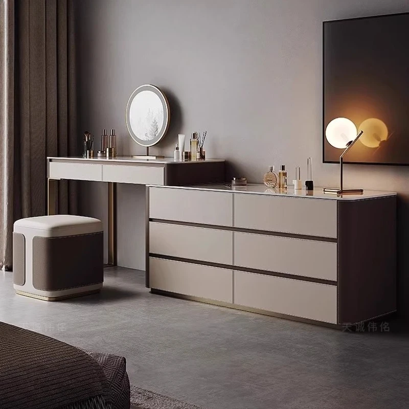 

Telescopic six drawer storage cabinet Dressing table bedroom mirror stool vanity desk Toiletries luxury Makeup home furniture