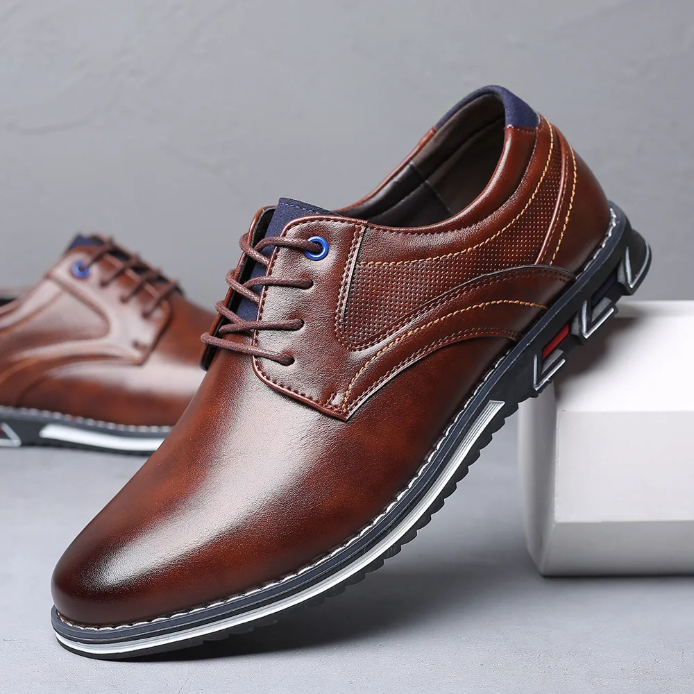 Men's Casual Leather Shoes Men Retro Lace-up Business Shoe Mens Outdoor Driving Flats EU Sizes 37-48