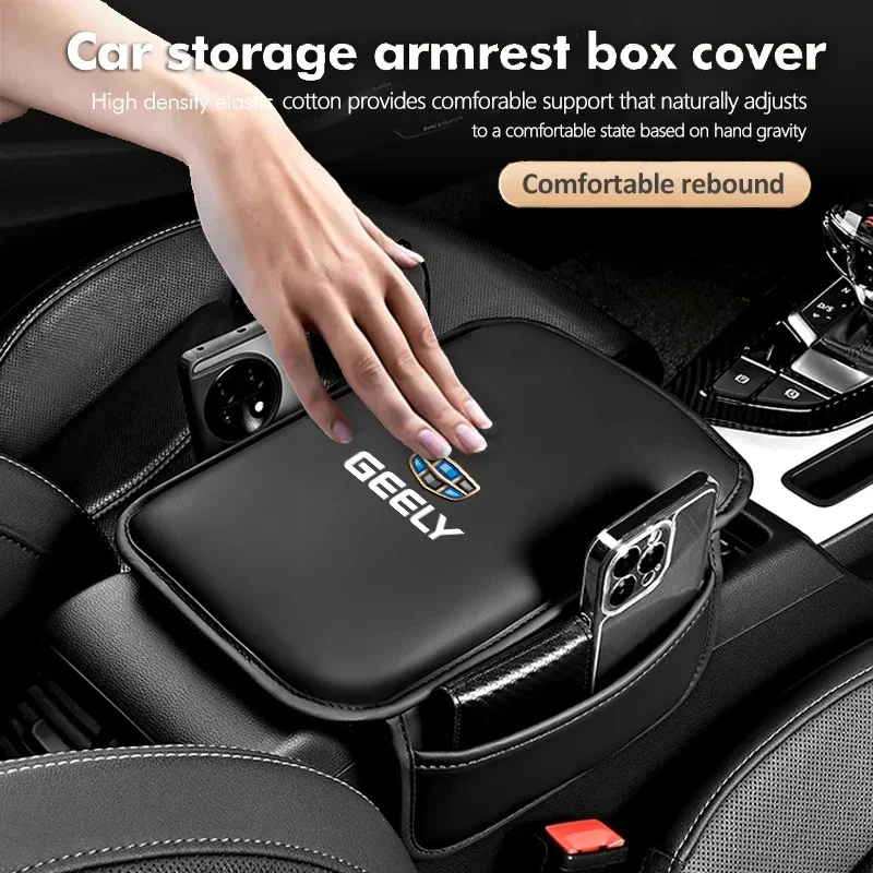 High Density Filling Car Armrest Cover with Storage Bag for Geely Monjaro Atlas Coolray Emgrand Lynk & Co 01 02 Auto Accessories