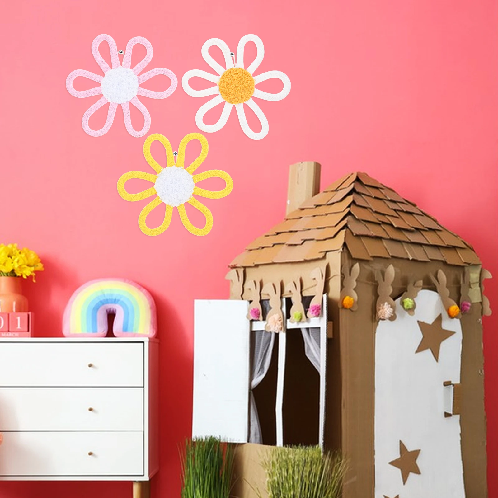 

3 Pcs Daisy Wall Decoration Room Hanging Woven Art The Flowers Nursery