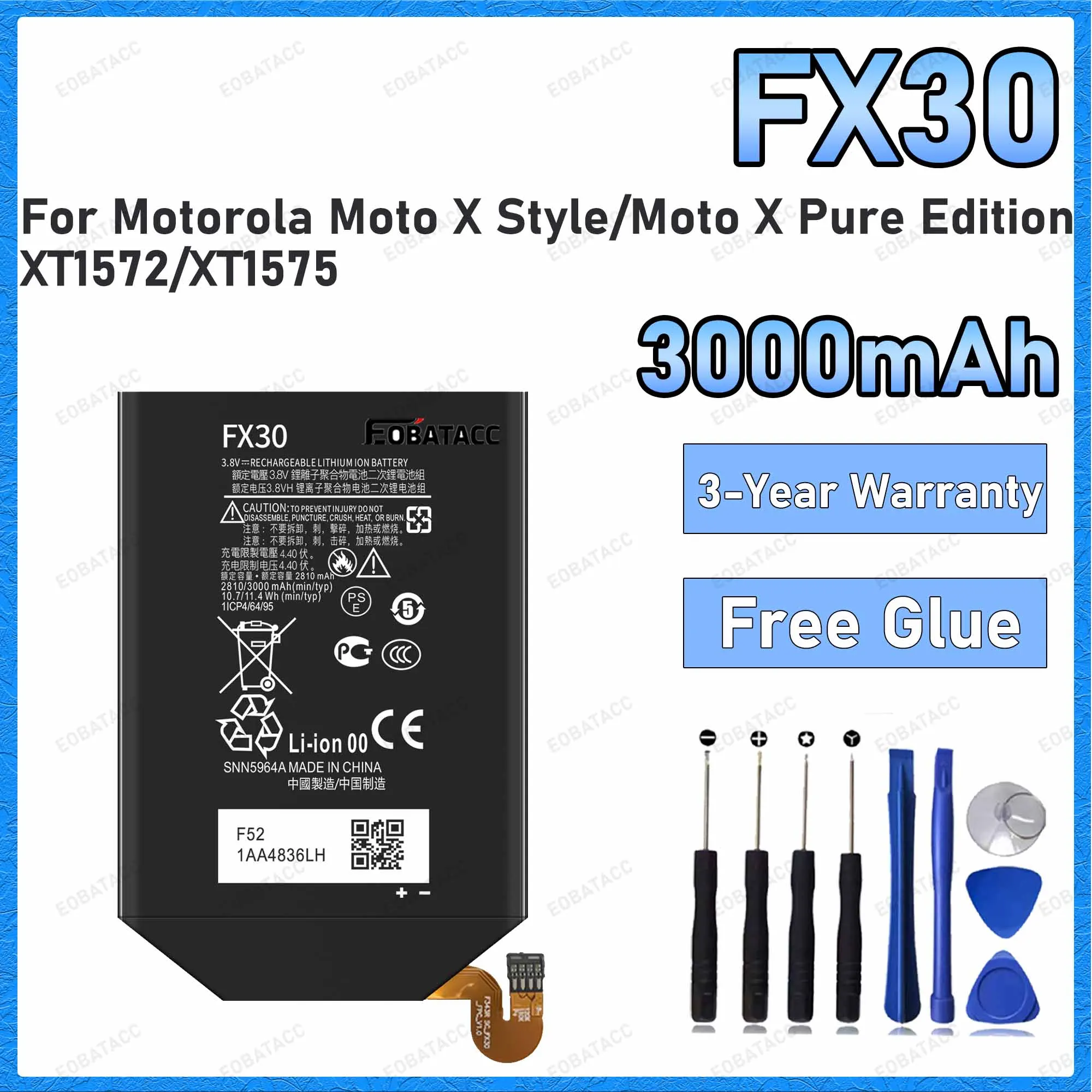 100% New High Quality 3000mAh FX30 Battery For Motorola Moto X Style/Moto X Pure Edition Batteries+Free Tools