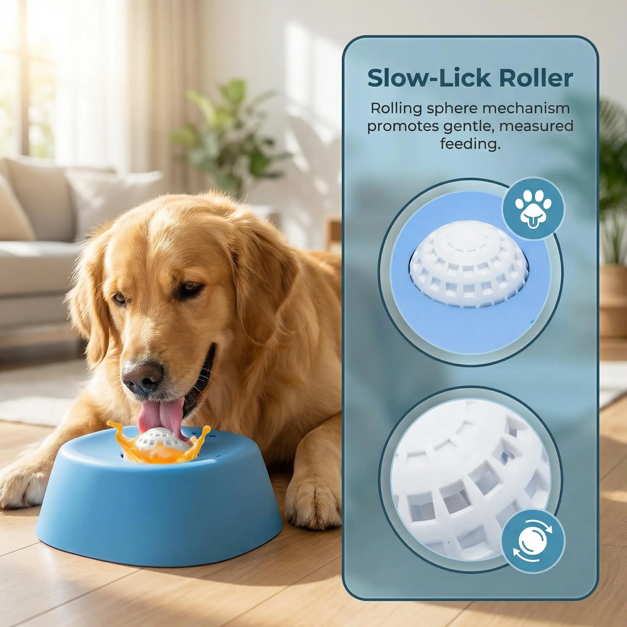 Dog Lick Bowl Slow Feeder Dog Bowl for Liquid with Rolling Ball Interactive Lick Bowl AntiSlip for Wet Food Water Treat Lick Toy