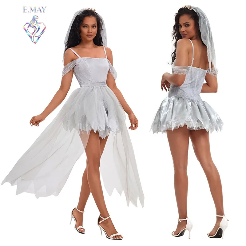 

Adult Women's Halloween Cos Ghost Bride Dress Mesh Skirt Play Costume Summer 2025 Ethnic Stage Costume Traditional Hanfu