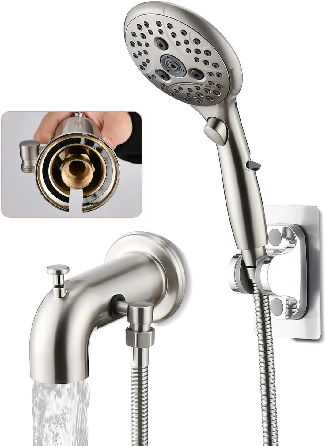 

Bathtub Faucet with Sprayer, Tub Spout with Diverter Fits Threaded 1/2" or 3/4" IPS,Brushed Nickel