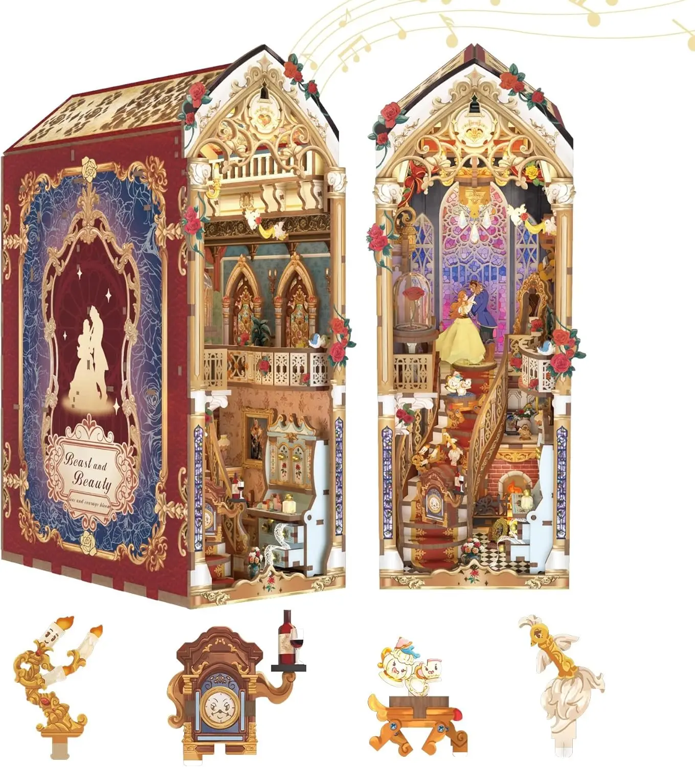 DIY Book Nook Kit for Adults, 3D Wooden Puzzle Music Booknook Miniature Dollhouse, Fairy Tale Bookend Bookshelf Decor with Dust