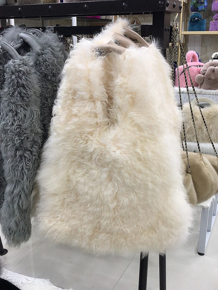 2023 Women\'s Tibet Lamb Fur Bag Shoulder Bag European and American Fashion Large Capacity Wool Bag Real Fur Bag Lady