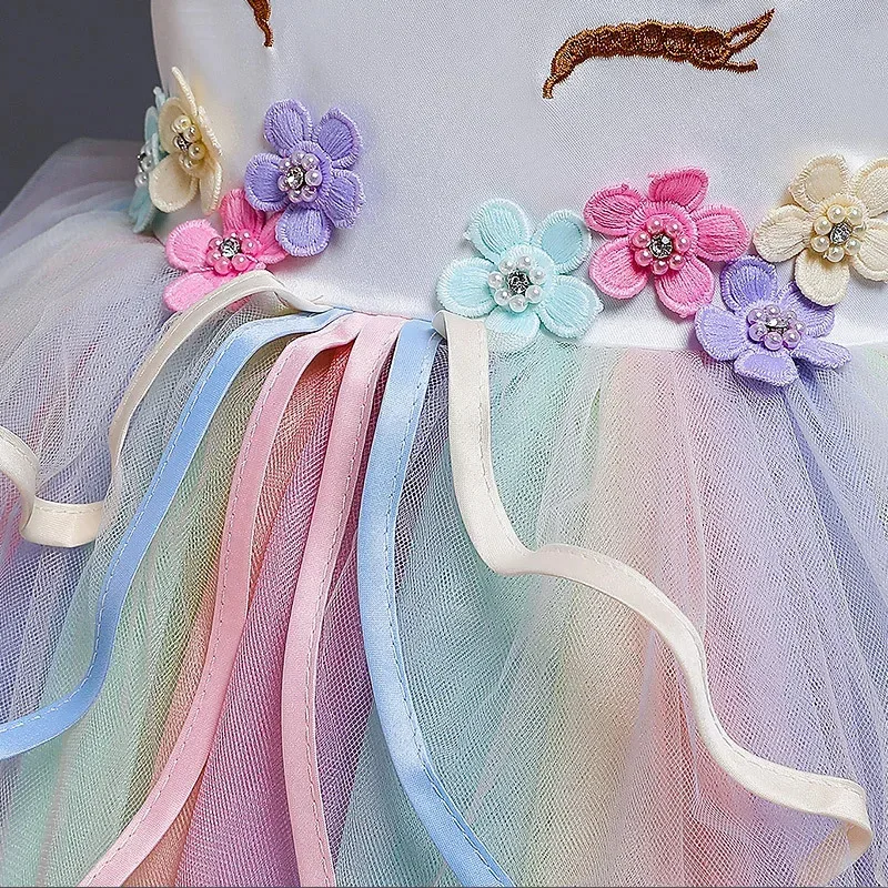 Vestido de princesa COS de unicornio arcoíris para niñas, tutú con capas de pastel, vestido de graduación para niños, Vestidos formales de noche de boda para fiesta y desfile
