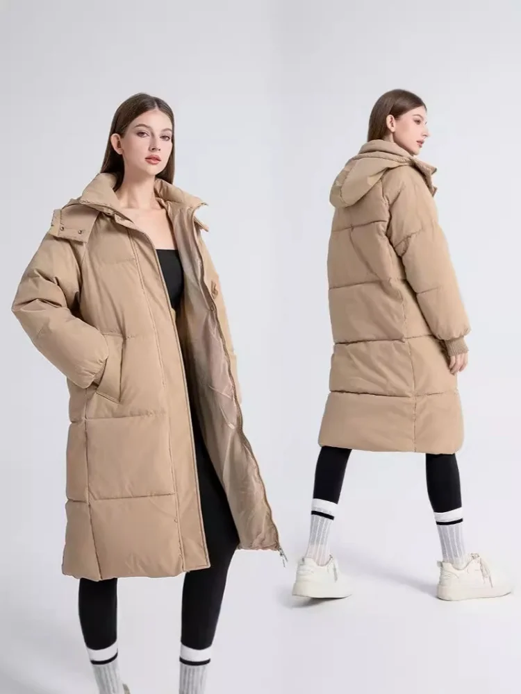 

Long over knee cotton jacket, thickened mid to long down cotton jacket, women's winter new loose bread jacket