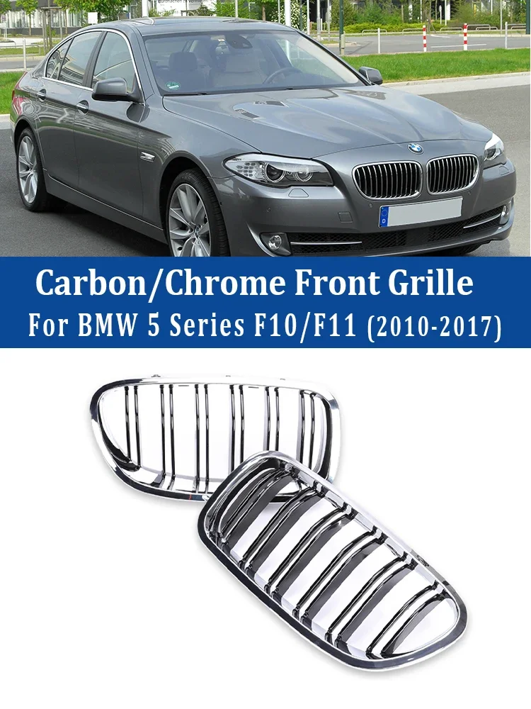 

X-T Front Kidney Bumper Chrome Grill for BMW 5 Series F10 F11 2010-2017 M5 Carbon Fiber Racing Grille 520i 528i 530i Accessories