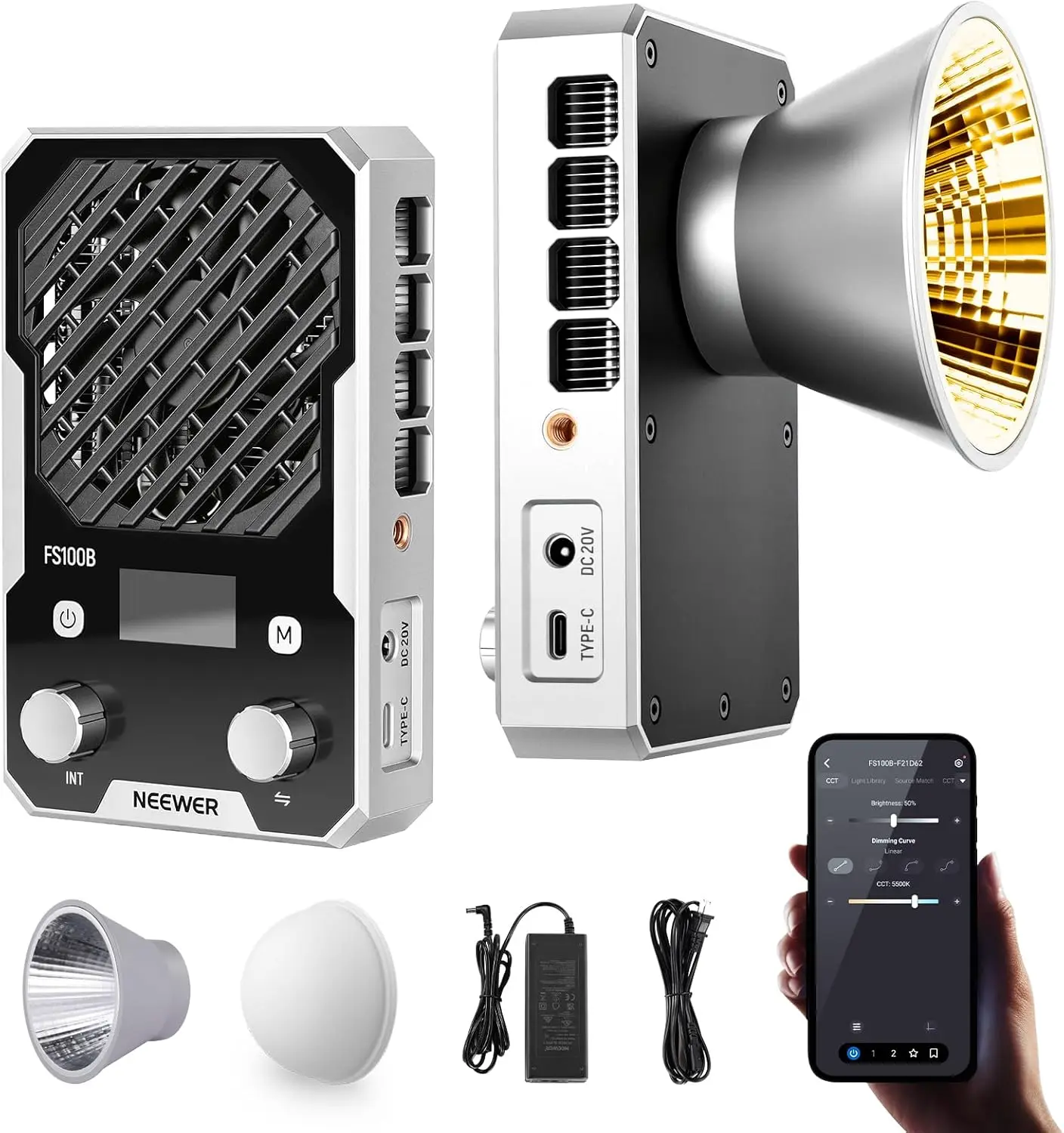 NEEWER 100W Ultra-kompaktes LED-Videolicht mit APP/Panel-Steuerung, Taschenformat, zweifarbige COB-Dauerlichtquelle für Studioaufnahmen – Detail 2