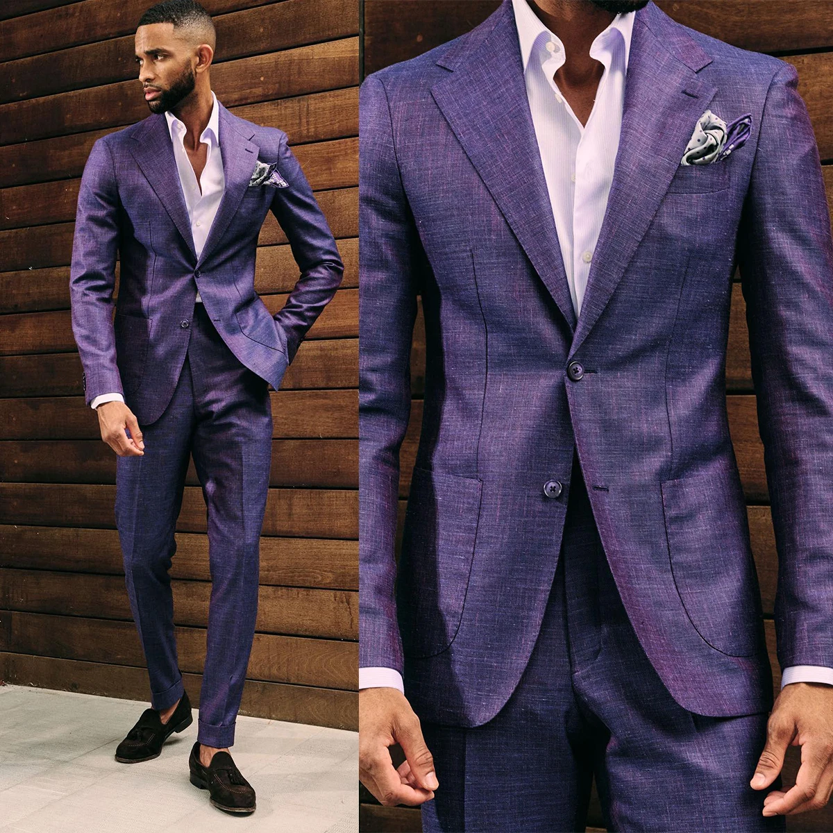 

Purple Men's Suits 2 Pieces Blazer Pants Peaked Lapel Single Breasted Fashion Slim Business Wedding Groom Custom Made Plus Size