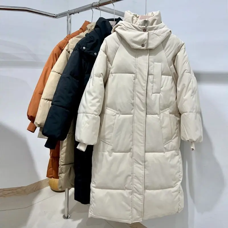 

Parkas Women Thick Hooded Long Coats Zipper Full Sleeve Solid Jacket Casual Straight Hoodies Warm Jackets Simple Autumn Winter