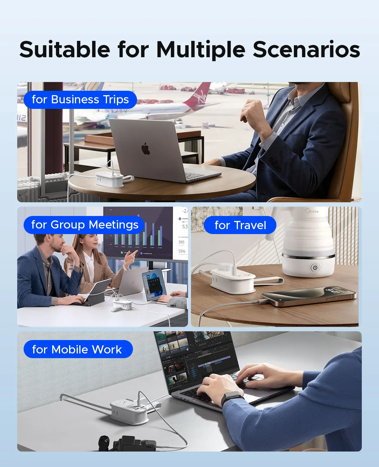 ORICO 7 في 1 التوصيل 65 واط GaN قطاع الطاقة 3AC 2USB-C 2USB-A شحن سريع 1.27 متر تمديد الحبل لأجهزة الكمبيوتر المحمول/الهاتف/الكمبيوتر اللوحي شحن