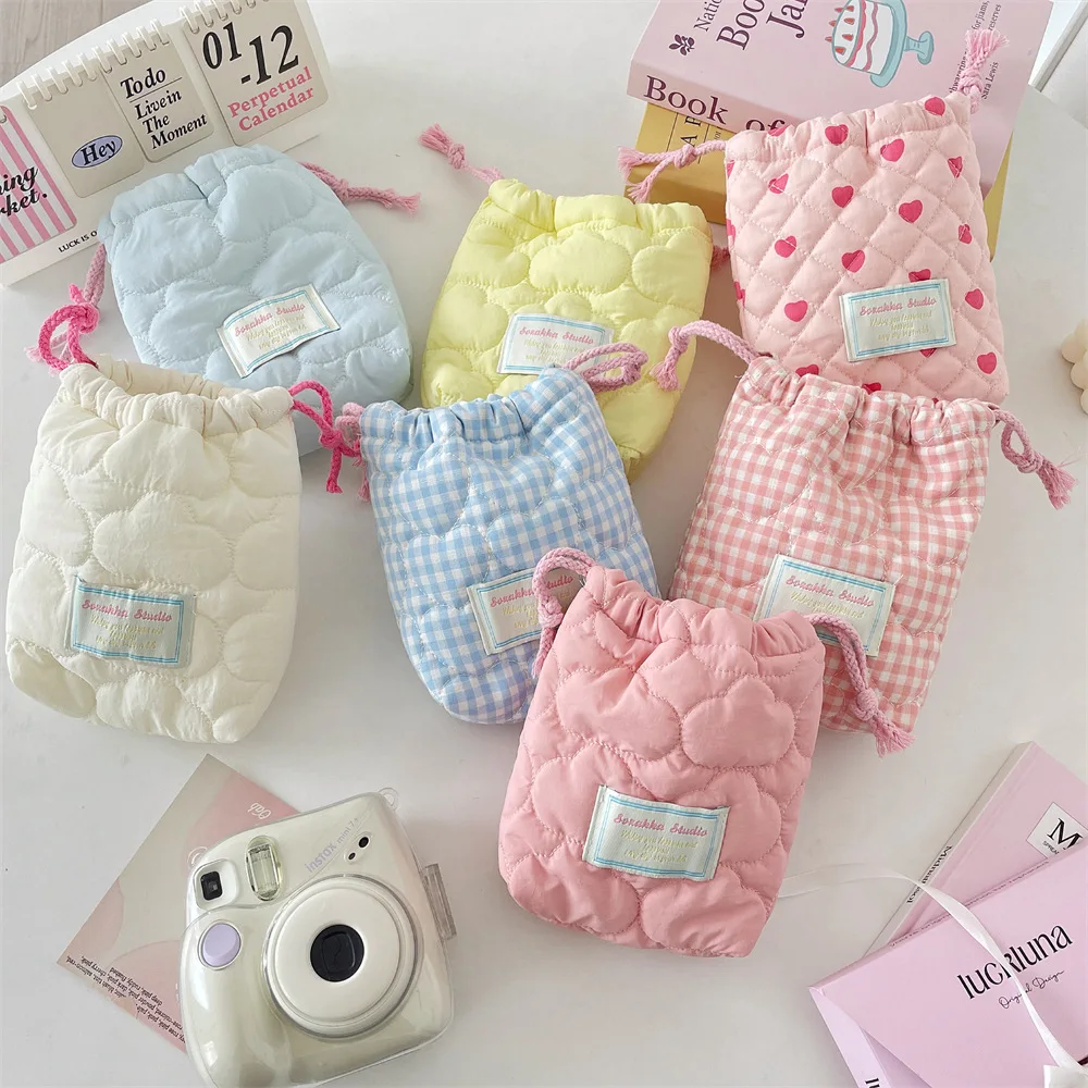 Cute drawstring makeup bag, camera CCD Polaroid storage bag, travel portable toiletry bag, handbag