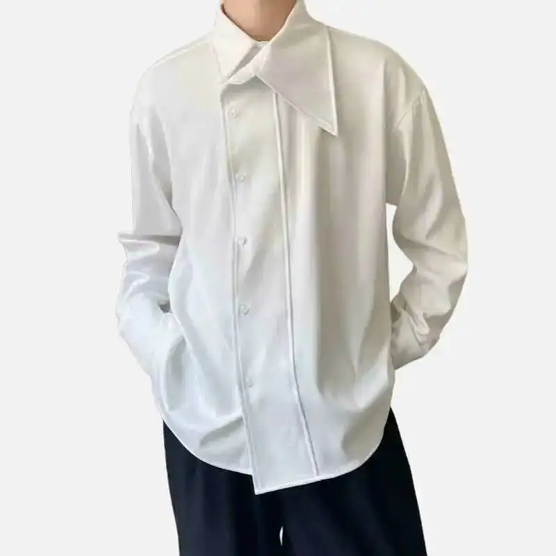 Korean Style Men's Shirts Lapel Casual Tops Long Sleeve Solid Color Loose Simple Single Breasted Spring New Simple XSDE4