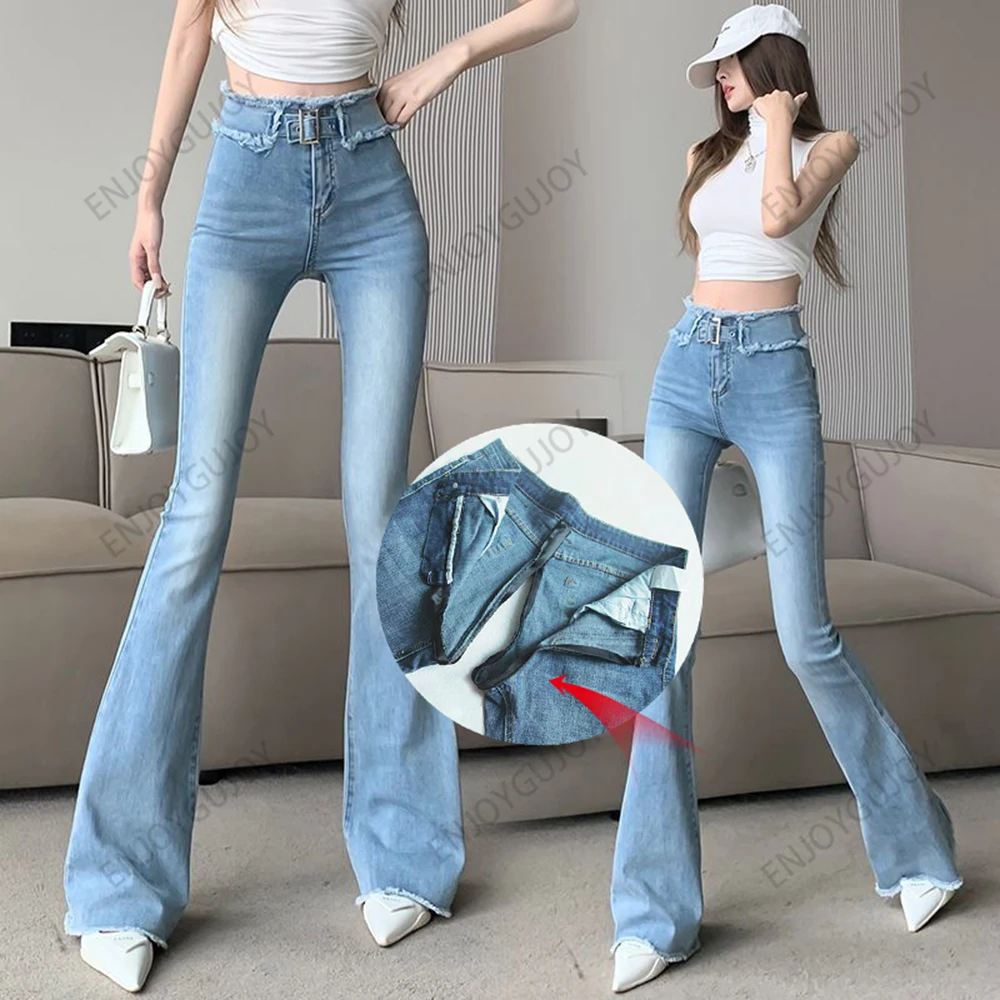 

Invisible Open Crotch Jeans with Fur Edge, Micro Flared Pants, Elastic Tight Fitting Mopping the Floor Pants, Outdoor Sex