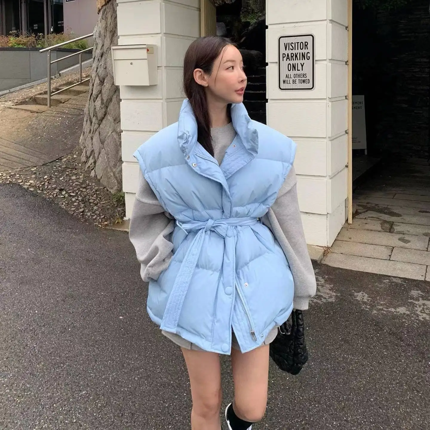 Débardeur en duvet de coton pour femme, ample, col montant, sangle, nouvelle collection automne/hiver 2025