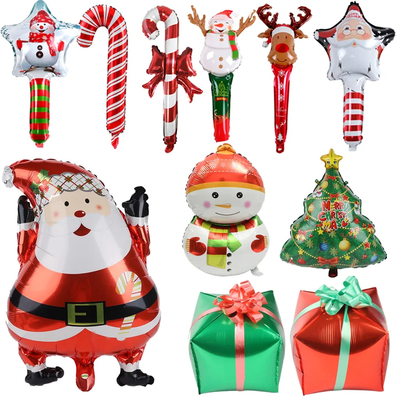 Christmas Foil Balloons Santa Snowman Elk Xmas Tree Gift Box Style Inflated Balloon for Christmas 2023 New Year Party Decoration