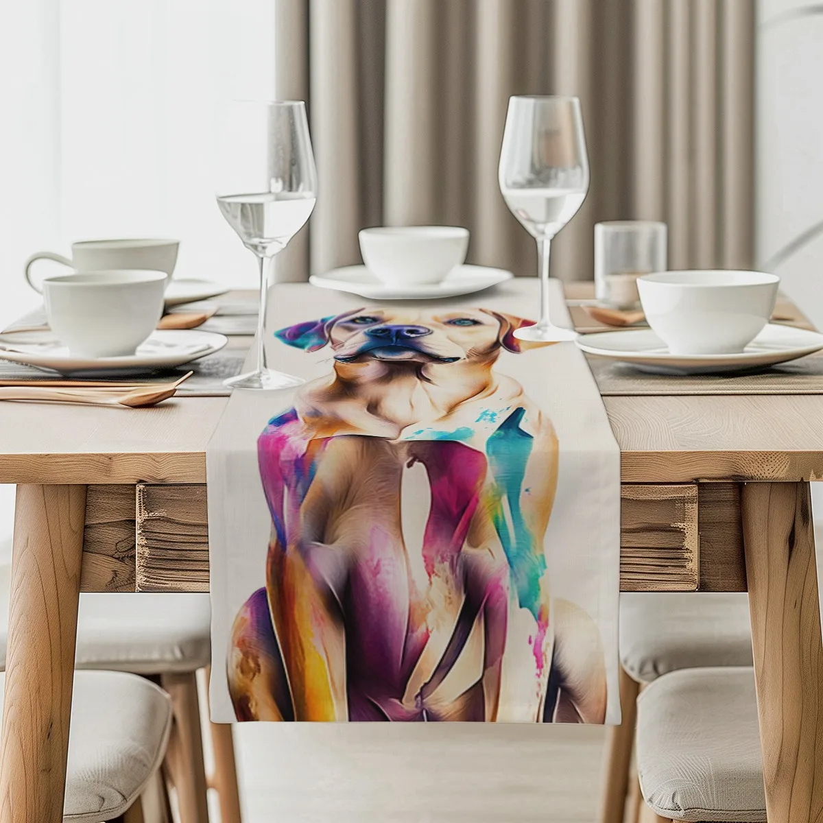 Скатерть с принтом, красочная акварельная собака, художественный принт, длинная ткань, декор для вечеринки, защита на столешницу, шарф для комода, декоративный Ru Скатерть с принтом, красочная акварельная собака, художественный принт, длинная ткань, декор для вечеринки, защита на столешницу, шарф для комода, декоративный Ru