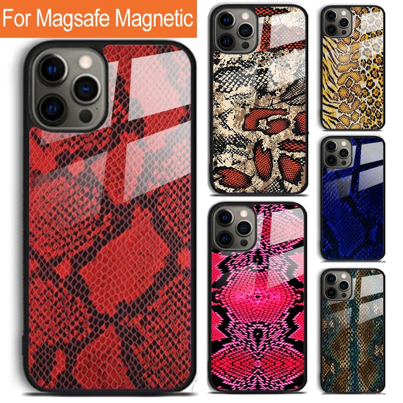 

Чехол для телефона из змеиной кожи для iPhone 17, Air 16, 15, 14, 12, Pro Max Plus Magsafe, магнитный чехол для беспроводной зарядки