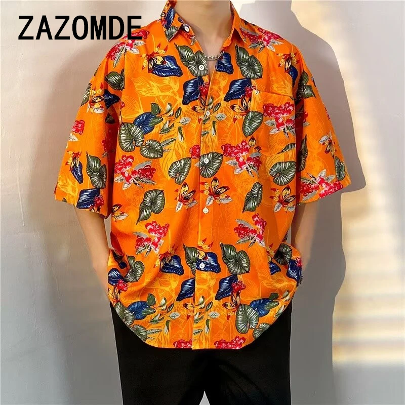 

ZAZOMDE Hawaiian Short Sleeved Casual Shirt With Single Breasted Summer Men And Women Travel Shopping Light And Thin Lapel Shirt