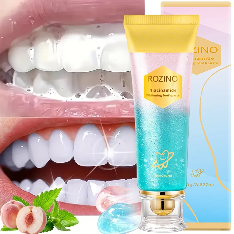 Rozino Niacinamide Whitening Toothpaste, with a Fine and Gentle Texture, Effectively Cleans the Tooth Surface and Freshens Breath. Contains Niacinamide, for Daily Dental Care, Simple to Use, Suitable for Daily Oral Cleaning.