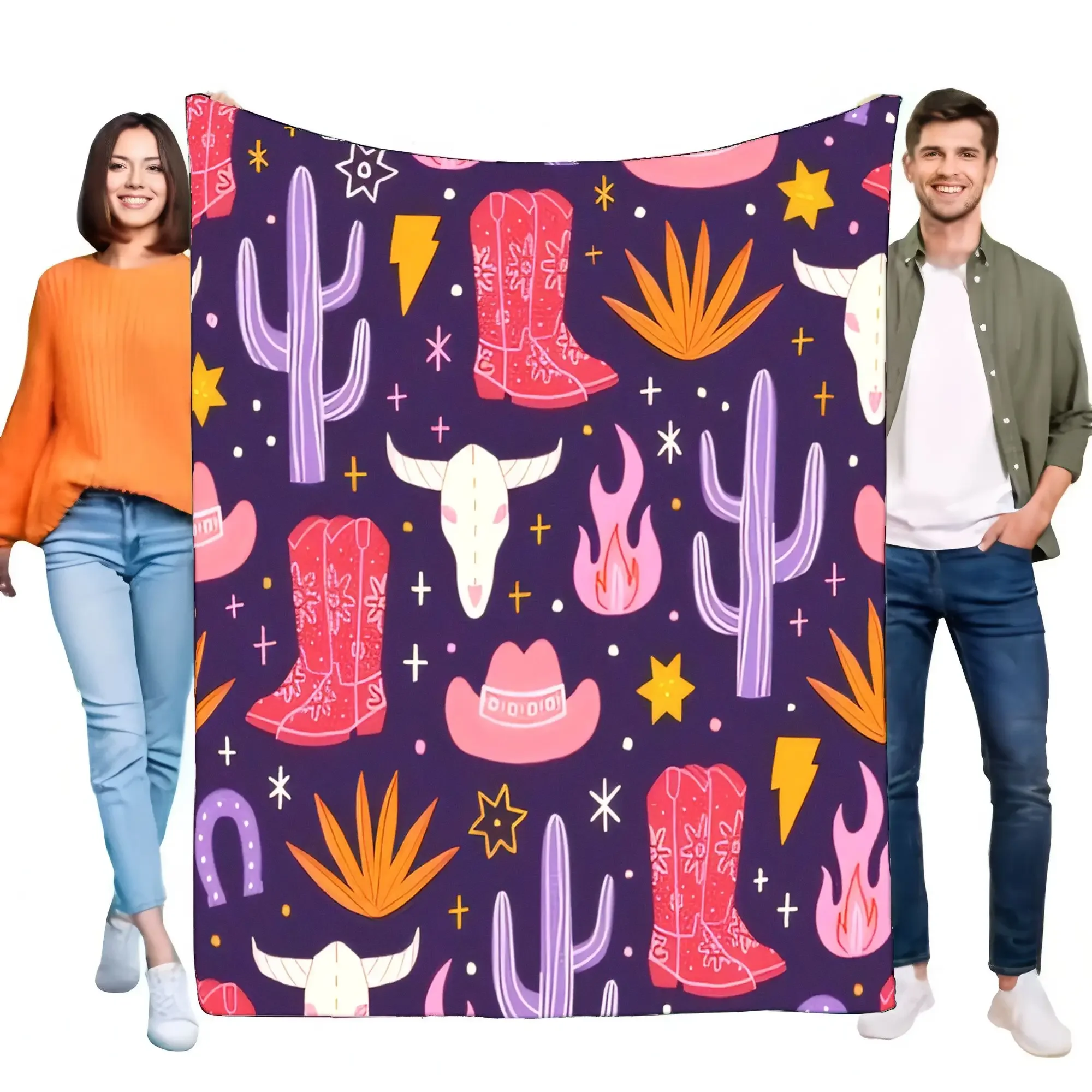Cowboy Boots and Cactus Blanket Cozy Soft Throw for Sofa Bed Lightweight Bedding Gift for Friends and Family Farmhouse Decor