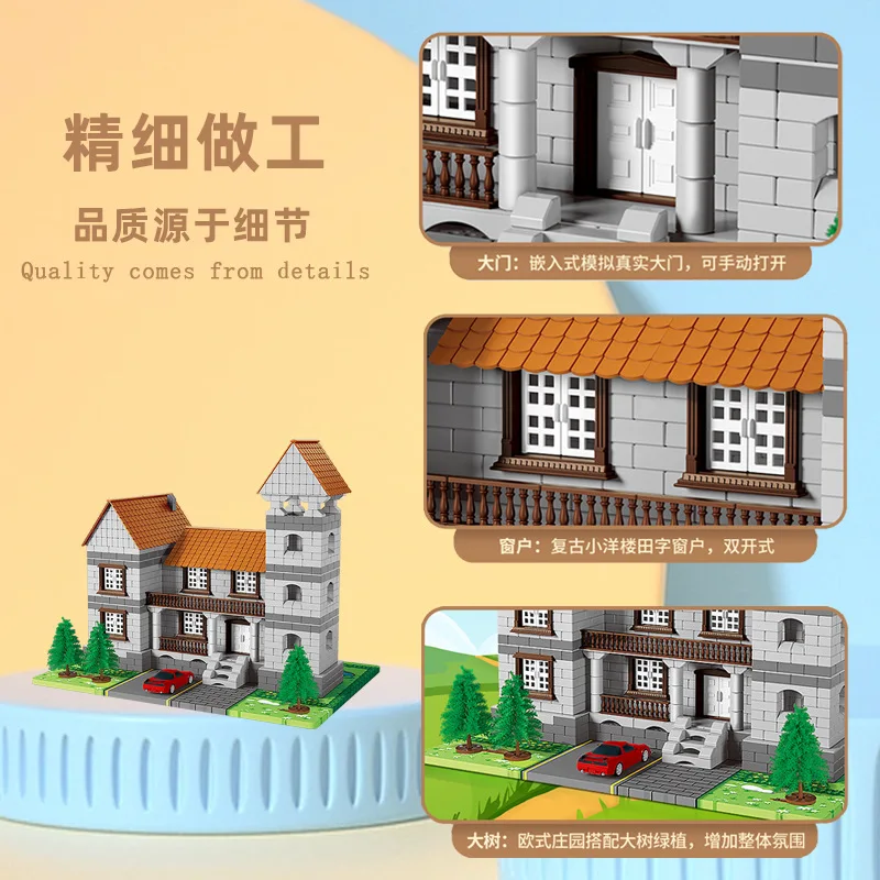Conjunto de Construção de Casas com Tijolos Simulados, Brinquedo Educativo Divertido para Desenvolver Habilidades Práticas