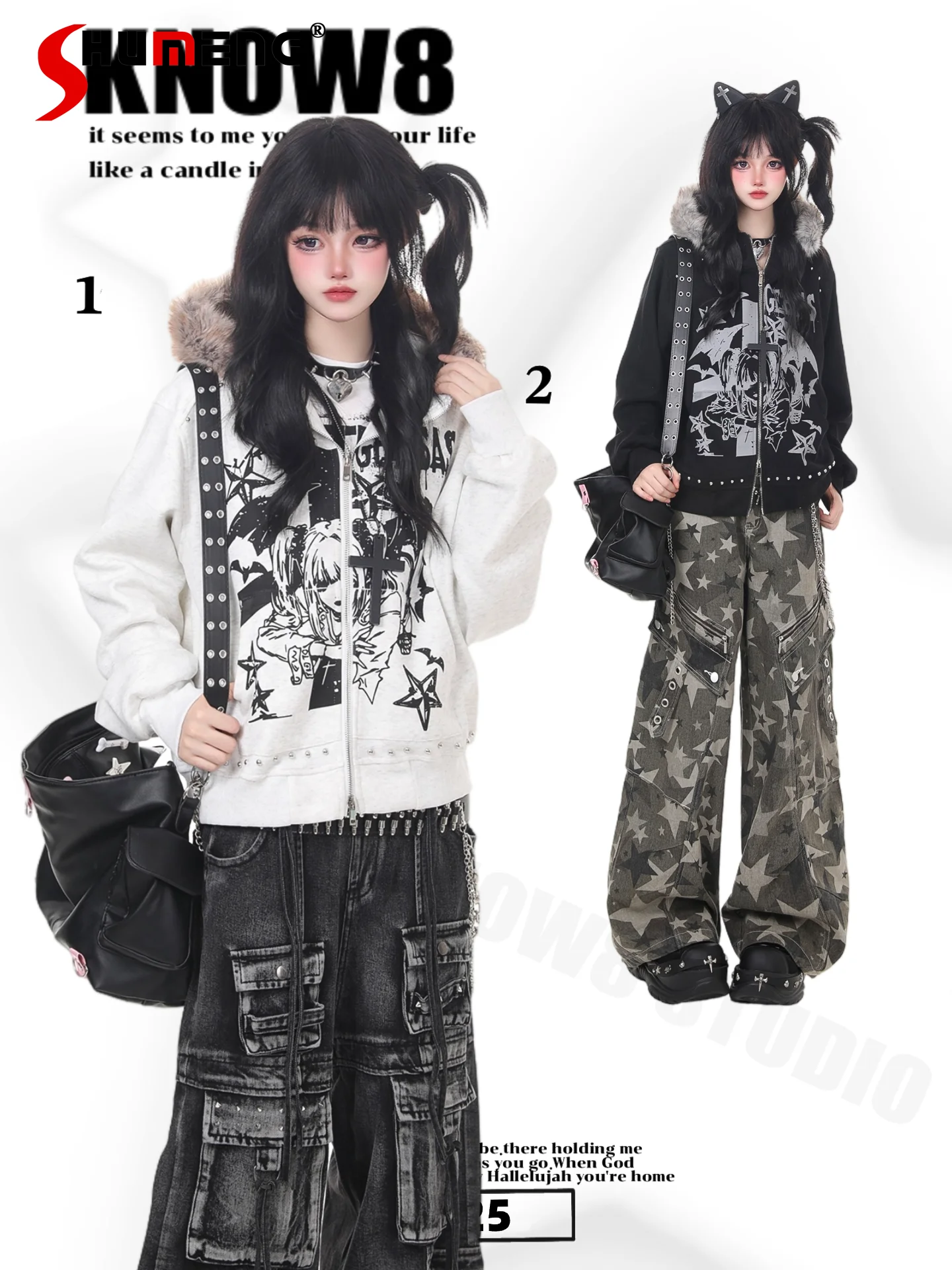 

American Style Fashion Retro Sweet Cool Girl Y2K Hoodie Lazy Casual Fur Collar Hooded Zipper Sweatshirt Jackets for Women Autumn