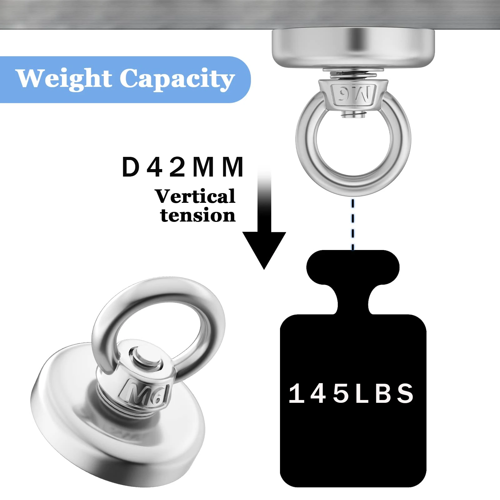 Super Strong Neodymium ตกปลาแม่เหล็กตะขอ N52 Heavy Duty Rare Earth แม่เหล็ก Countersunk Hole Eyebolt Salvage แม่เหล็ก Imans