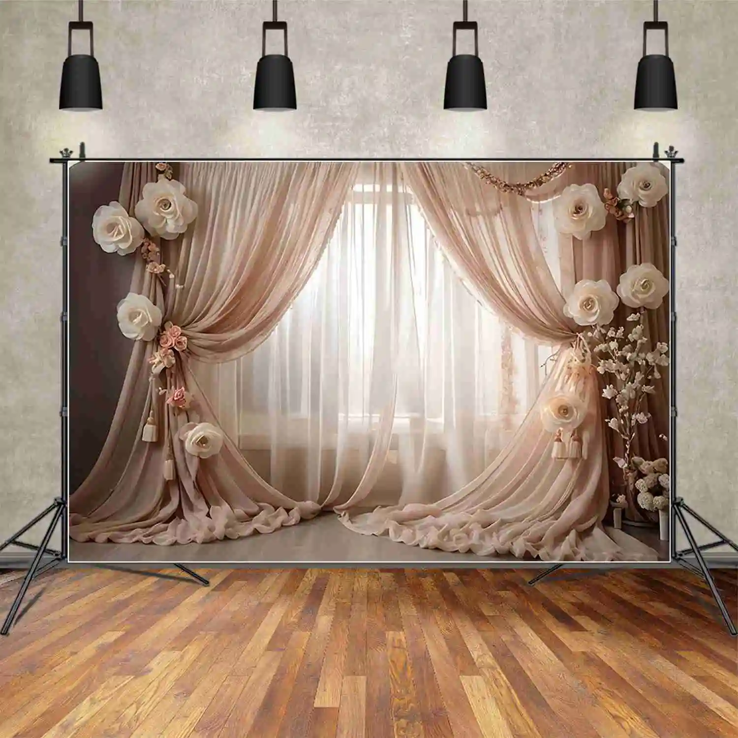 

MOON.QG Drapes Curtain Wedding Backdrop Women's Draping Cloth Flower Bohemian Backgrounds Custom Party Photozone Accessories