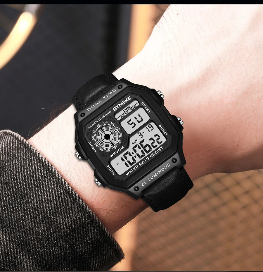 SYNOKE Gürtel Uhr Männer Outdoor Sport Multifunktionale Wasserdichte Leucht LED Digital Uhr PU Leder Für Männer Retro Mode – Detail 7