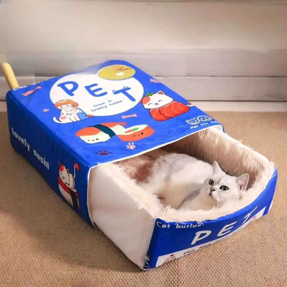Cute Pet Cat Bed Cartoon Thickened Kitten House Rectangular Fully Enclosed Cat Sleeping Bag Pet Supplies
