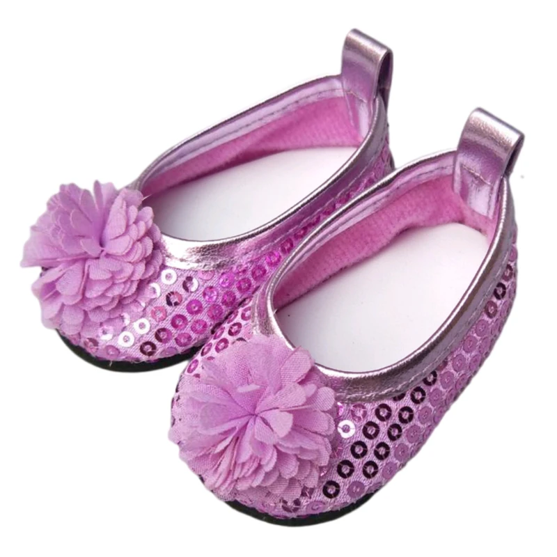 Puppe Zubehör für 43cm Baby Puppe Schuhe Glitter Pailletten Rosa Lila Einzelnen Schuhe Fit für 18 Zoll Amerika Mädchen puppe Schuhe