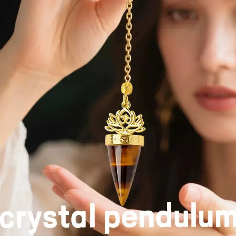 Natural Stone Pendant Pendulum for Divination Dowsing Amethysts Golden Cone Pendant Amethysts Pink Quartz Lotus Jewelry x316