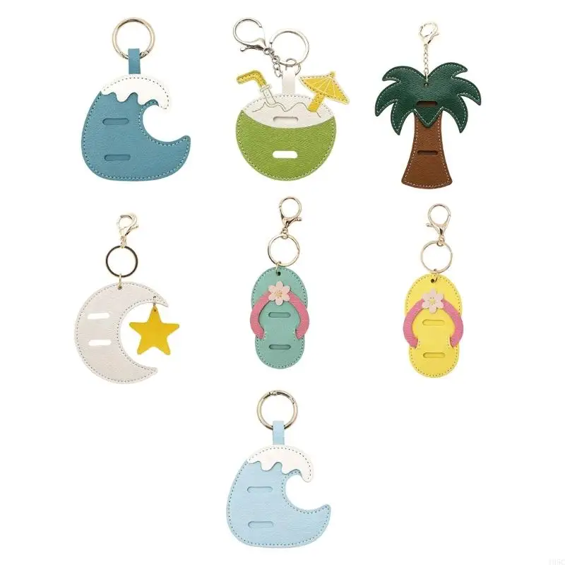 195C PU Leather Bag Charm Keychain with Two Sunglasses Holder Slots, Textured Stitched Accessory for Travel and Commuting