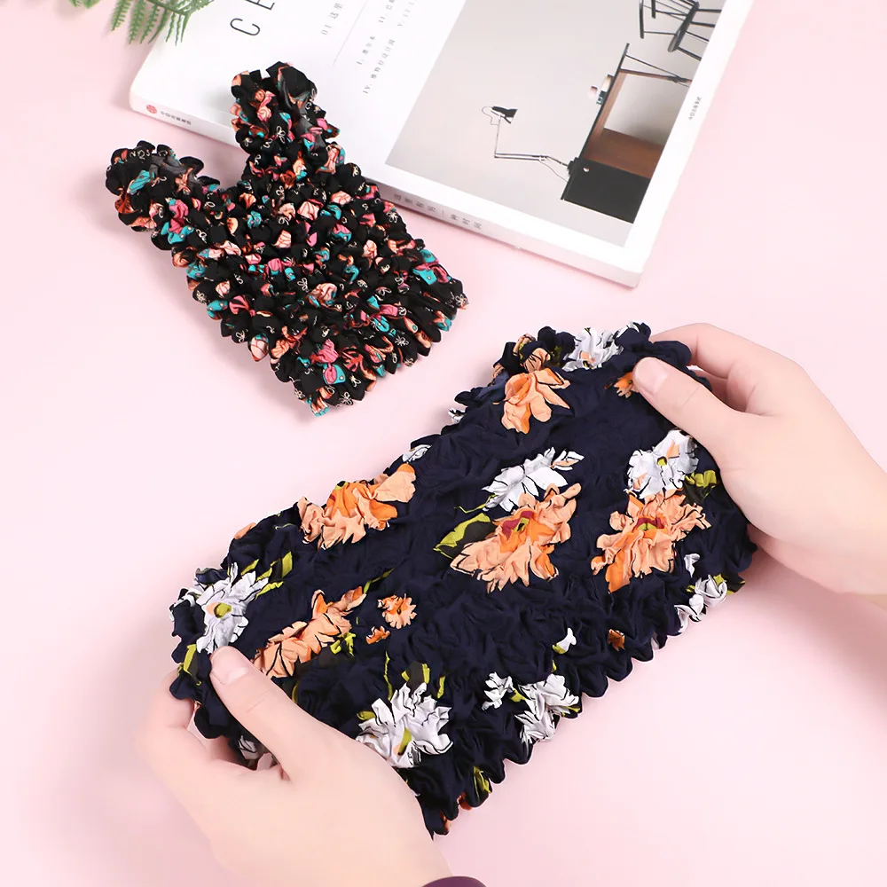 Female Elastic Portable Large Capacity Hand Telescopic Shopping Storage Pouch New Creative Floral Bubble Tote Bag for Women