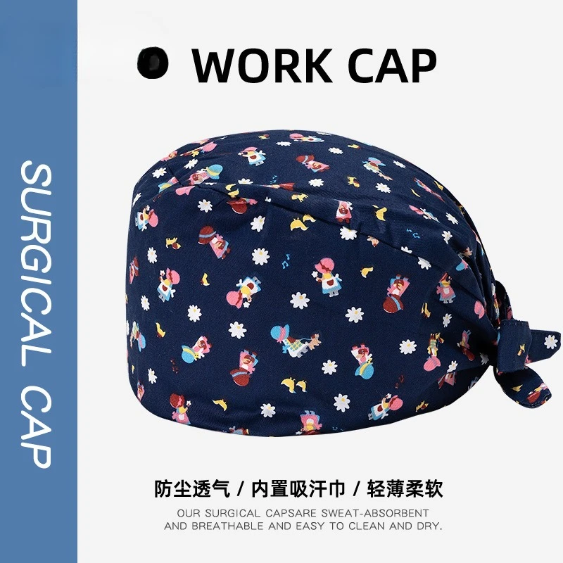 New Scrub Hat Adjustable Surgical Cap Medical Print Surgical Cap Multicolor Nurse Dentist Spa Working Cap Women Men Surgery Hats