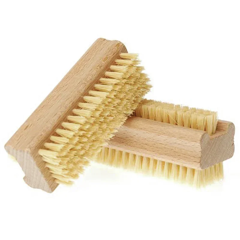 Nail Art Trimming Bristle Brush Wooden Double Sided Handle Nylon Bristle Manicure Pedicure Scrubbing Nail Bath Brush