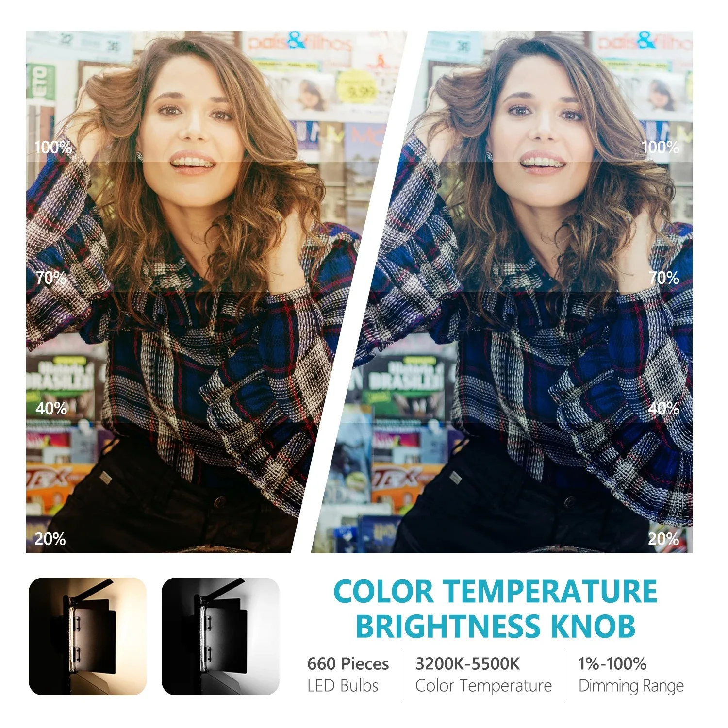 For  Professional Metal Bi-Color LED Studio Video Light Dimmable 660 Beads for YouTube Product Photography & Video Shootin