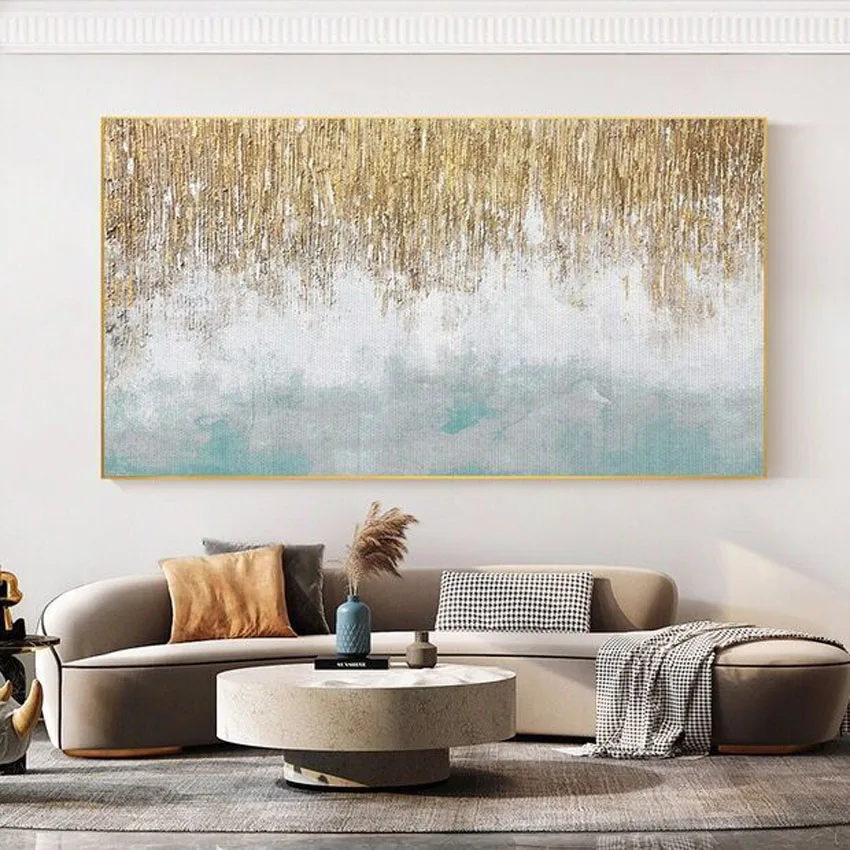 Beautiful art wall pictures for home decoration Hand drawn canvas oil painting Custom abstract gold foil poster for living room