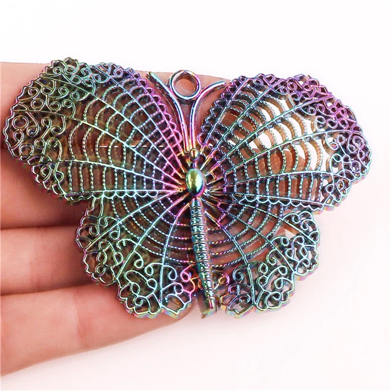 1Pcs Antique Big Butterfly DIY Rainbow Color Charm Cutout Cobweb Insect Animal Connector Pendant For Bracelet Jewelry Making DIY