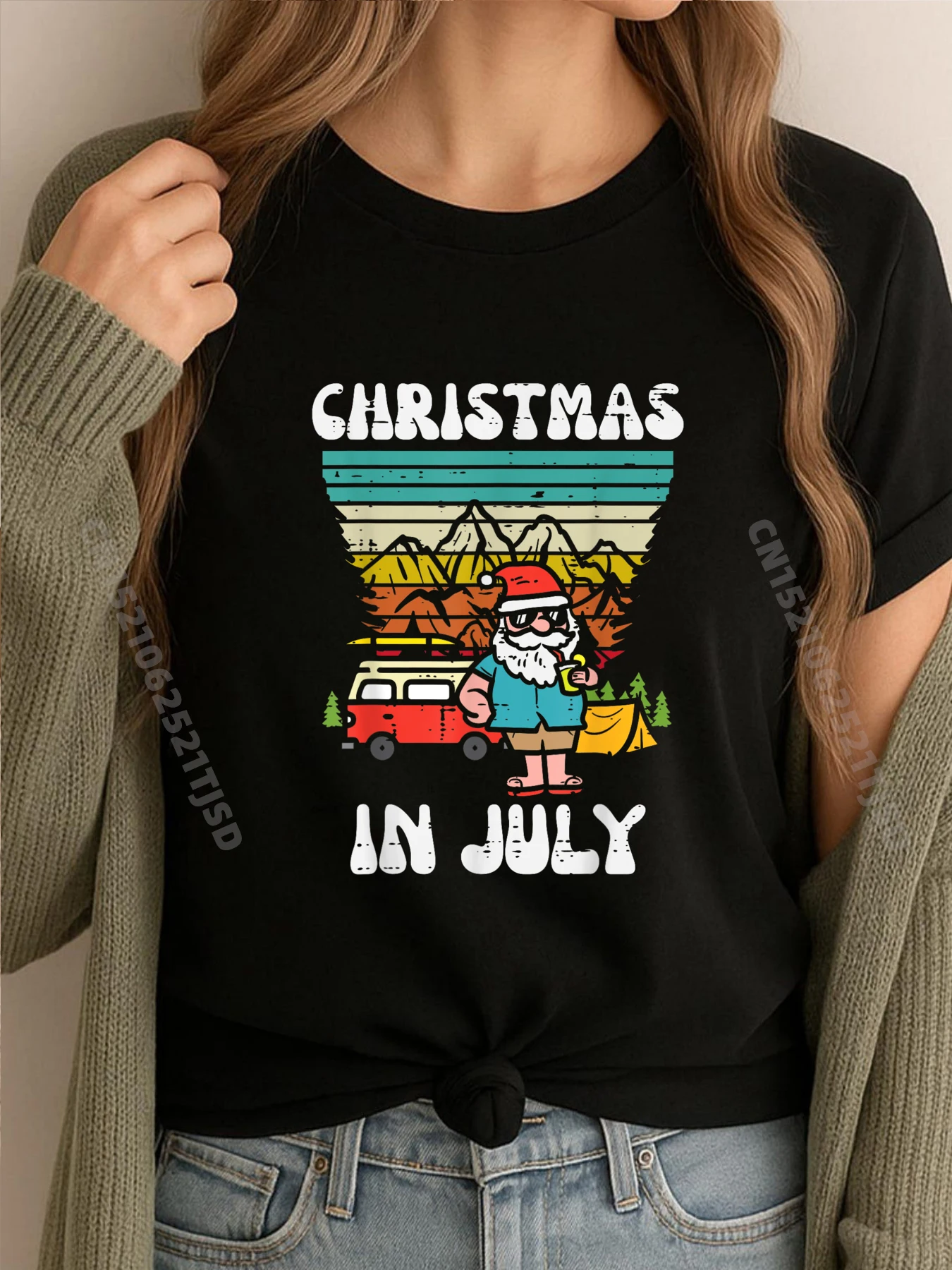 

Рождество в июле Кемпер Ван Санта Ретро Рождественские футболки с рисунком Мужская одежда европейского размера