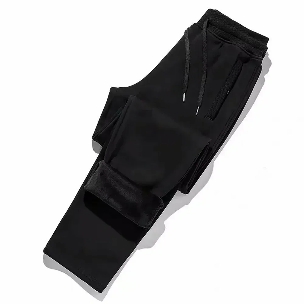 Casual Men\'s Winter Fleece Lined Pants Solid Black Warm Thick Thermal Trousers Athletic Pants Clothing