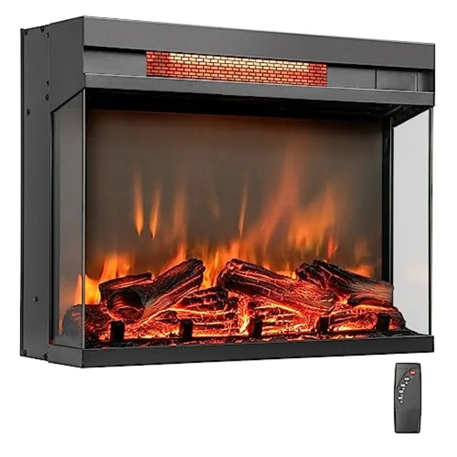 

3-Sided Electric Fireplace Insert with Remote Control for Cozy Indoor Heating: 23-Inch Log Heater with Thermostat Adjustable Br